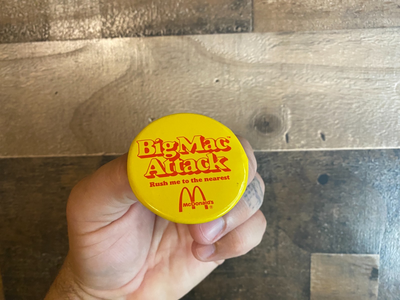 Big Mac Attack Pin VTG Button Pinback Hat Cap Jacket Coat Rush Me To McDonald's