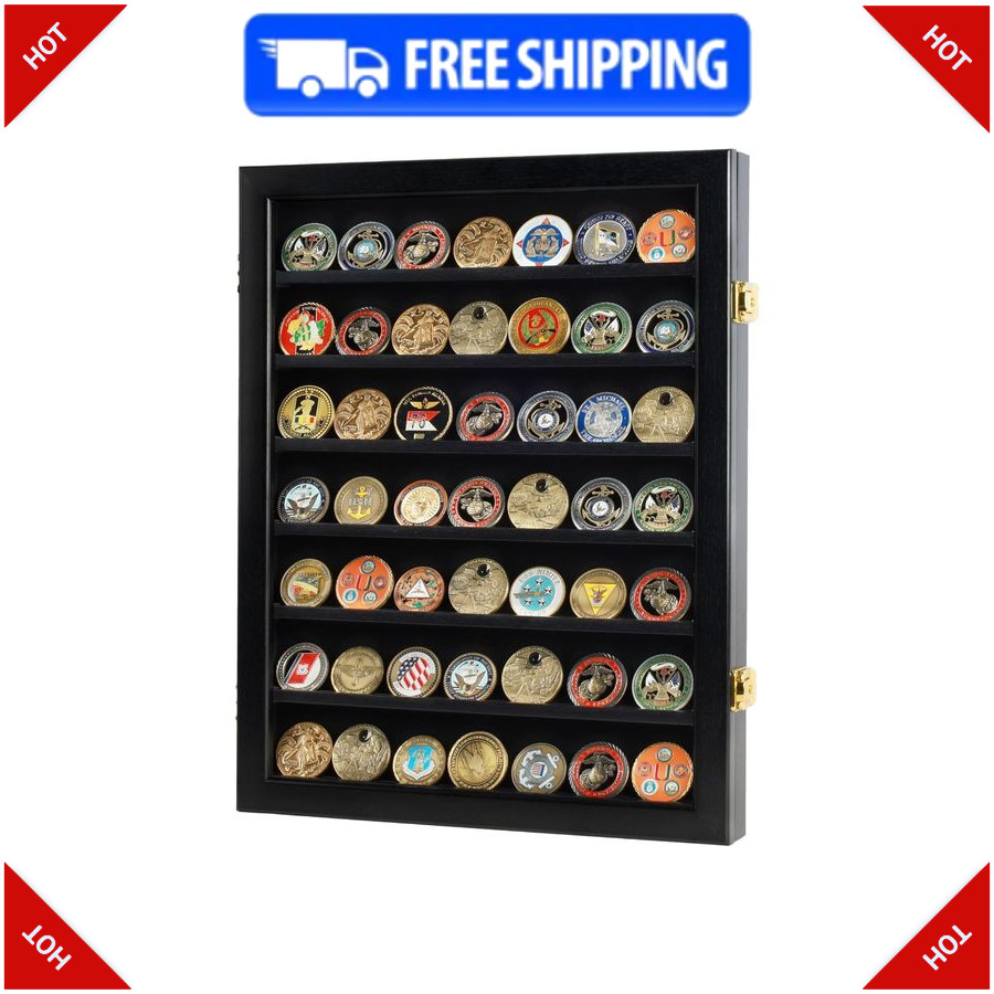 DisplayGifts Military Challenge Coin Display Case Wall Cabinet Black