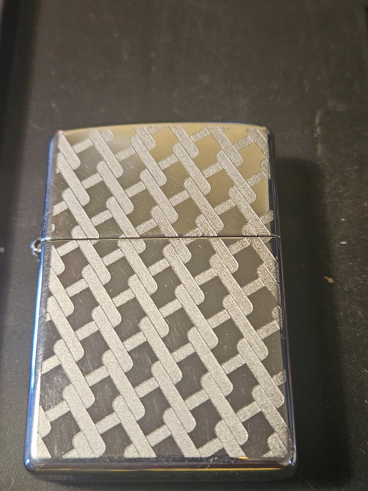2004 Geometric Weave pattern Zippo - brushed chrome finish - used