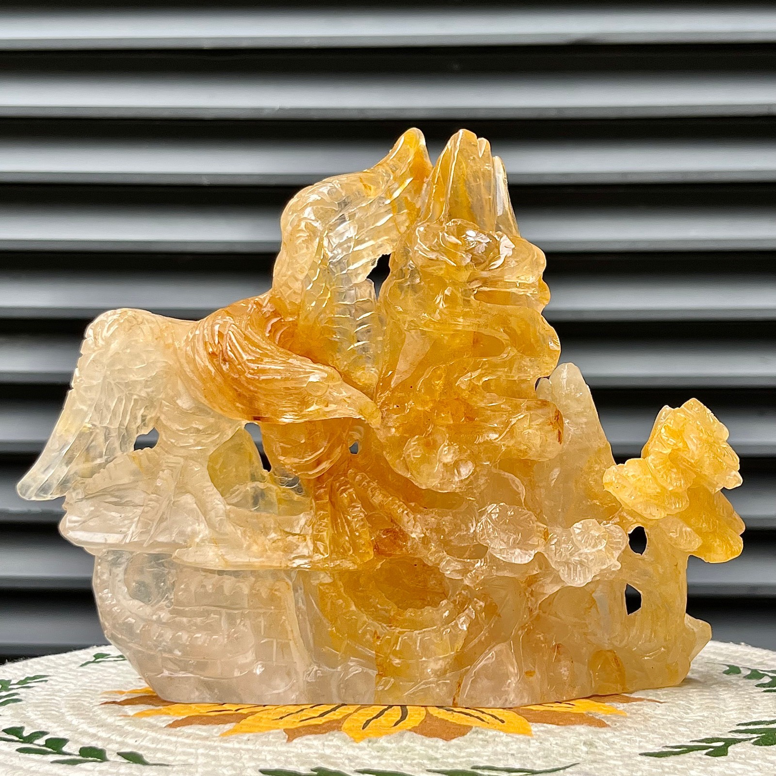 3.4 lb  Golden Healer Quartz Carving Clear Crystal Yellow Inclusions Decor