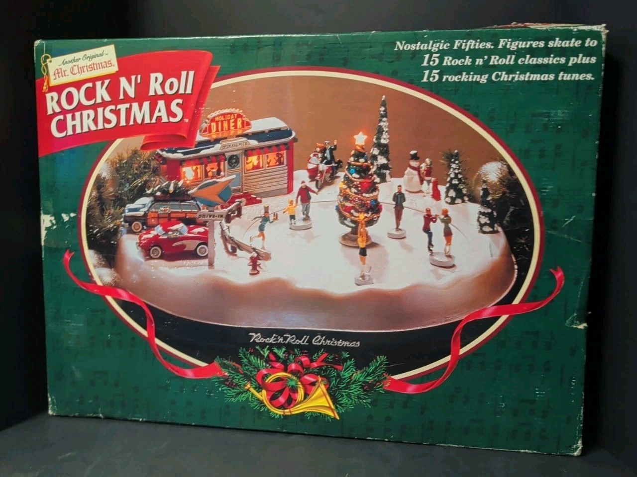 Vtg 1997 Mr Christmas Rock N Roll Animated Musical Diner Skating Pond TESTED CIB