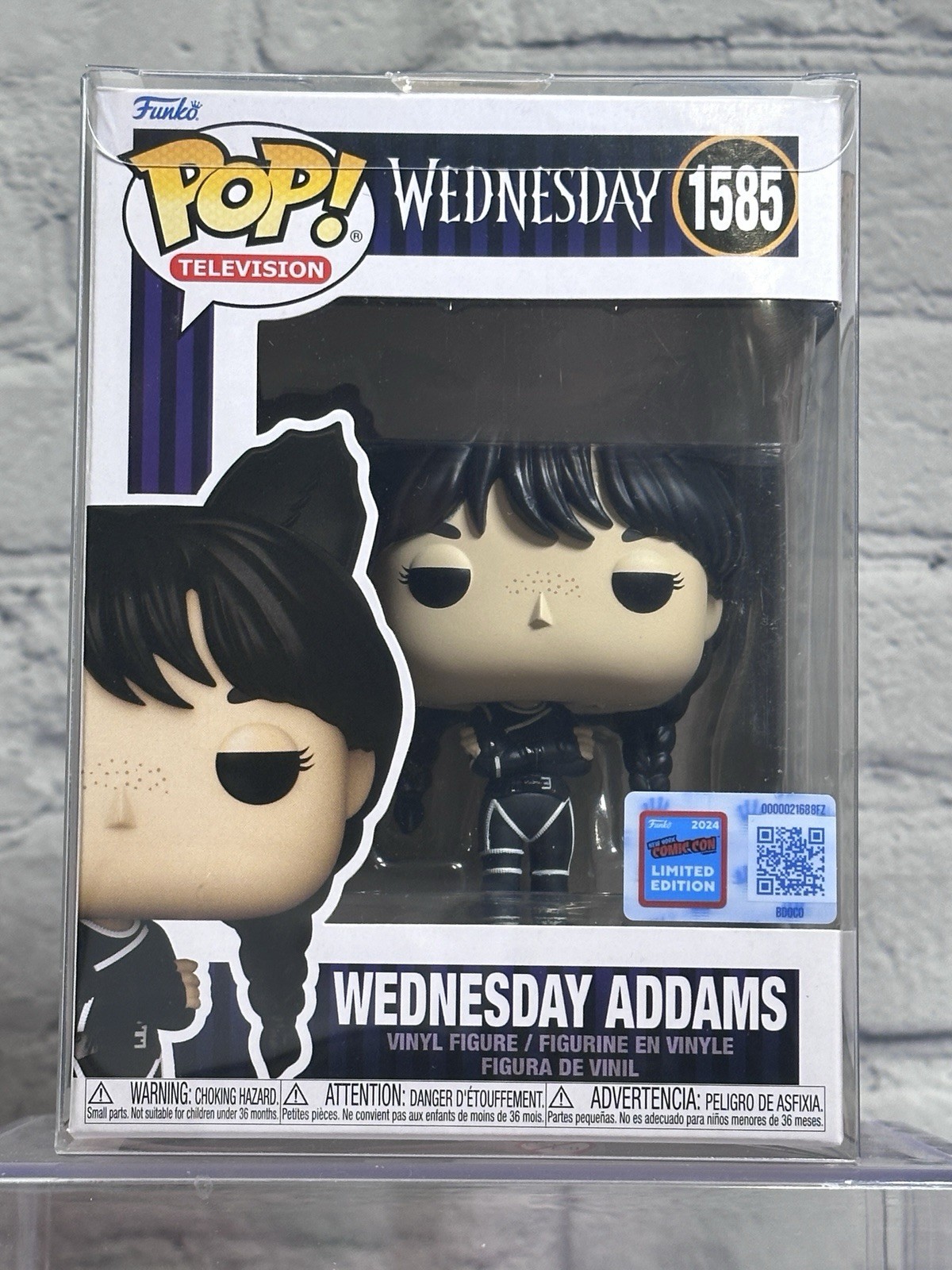 RARE 2024 Funko Pop Wednesday Addams #1585 Cat Ears NYCC Con Sticker DAMAGEDBOX