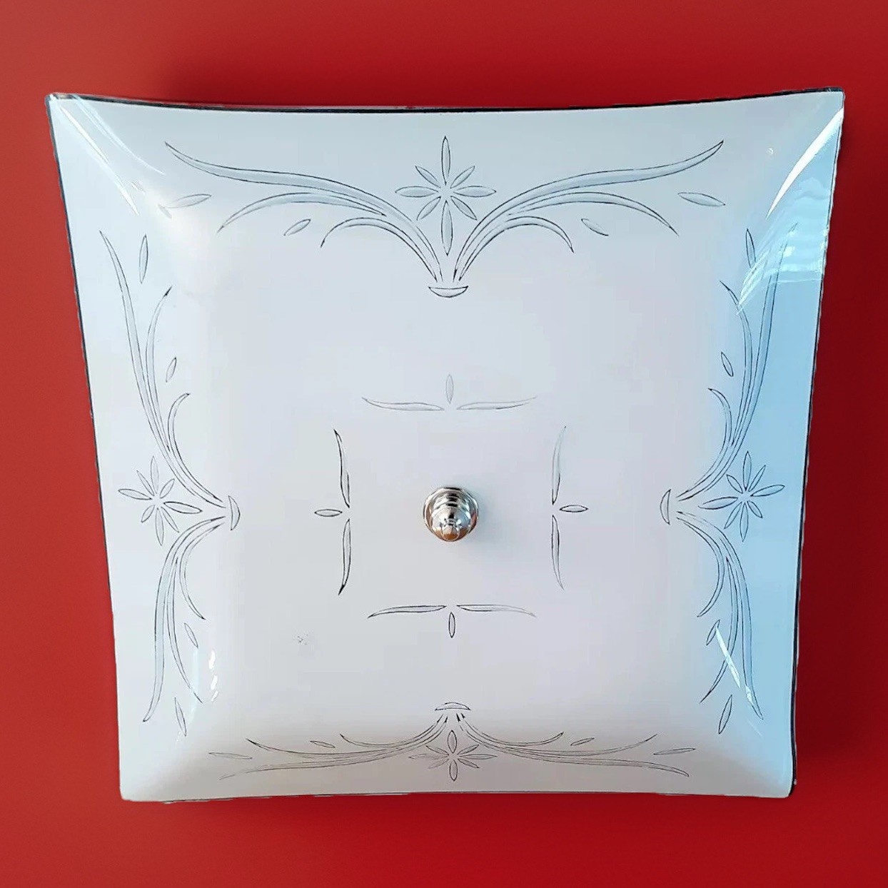 Vtg 1960s/70s MCM Retro Starburst Floral Shade Semi Flush Mount Light Fixture 