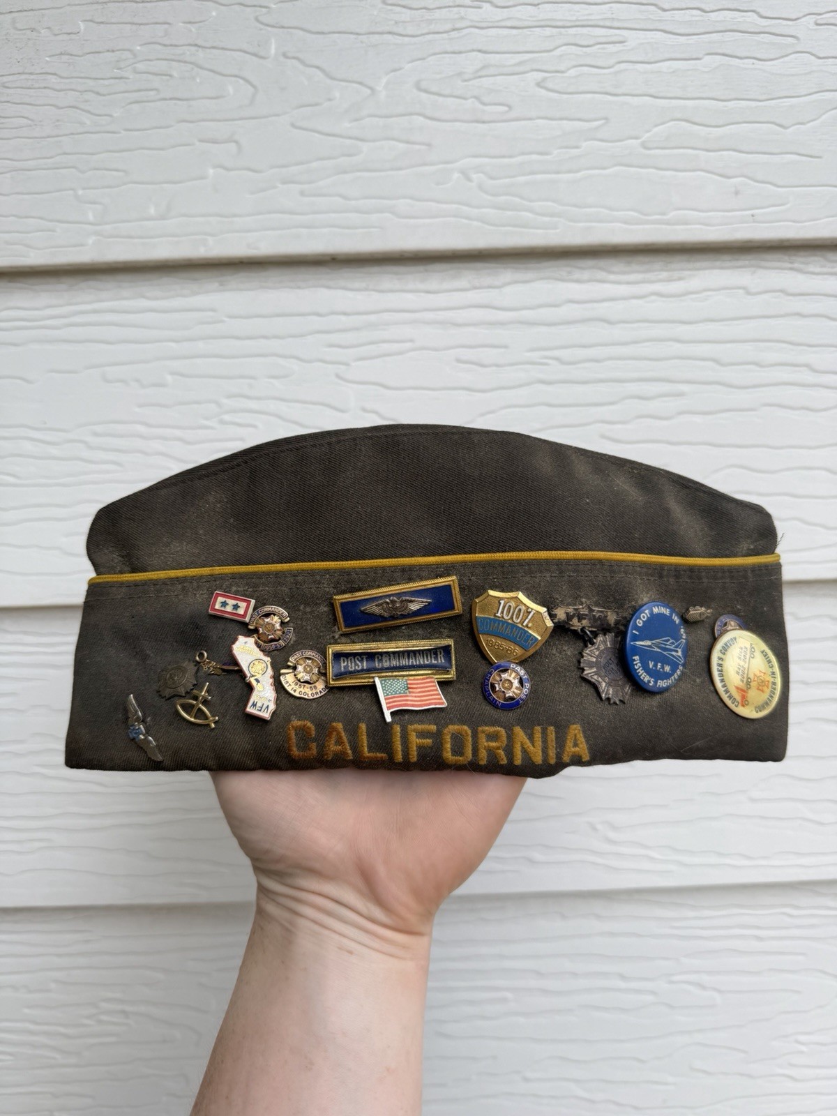Vtg War Memorabilia Vietnam Vfw Hat Many Pins, 33rd Fighter Wing Button