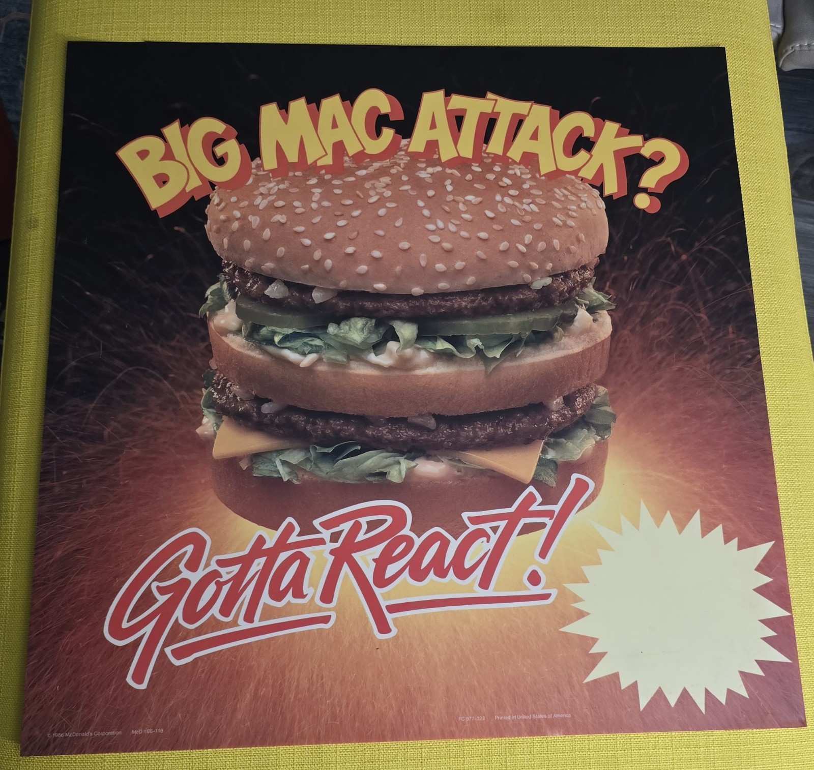 1986 Vintage McDonald's Translite Sign BIG MAC ATTACK Gotta React 21.75