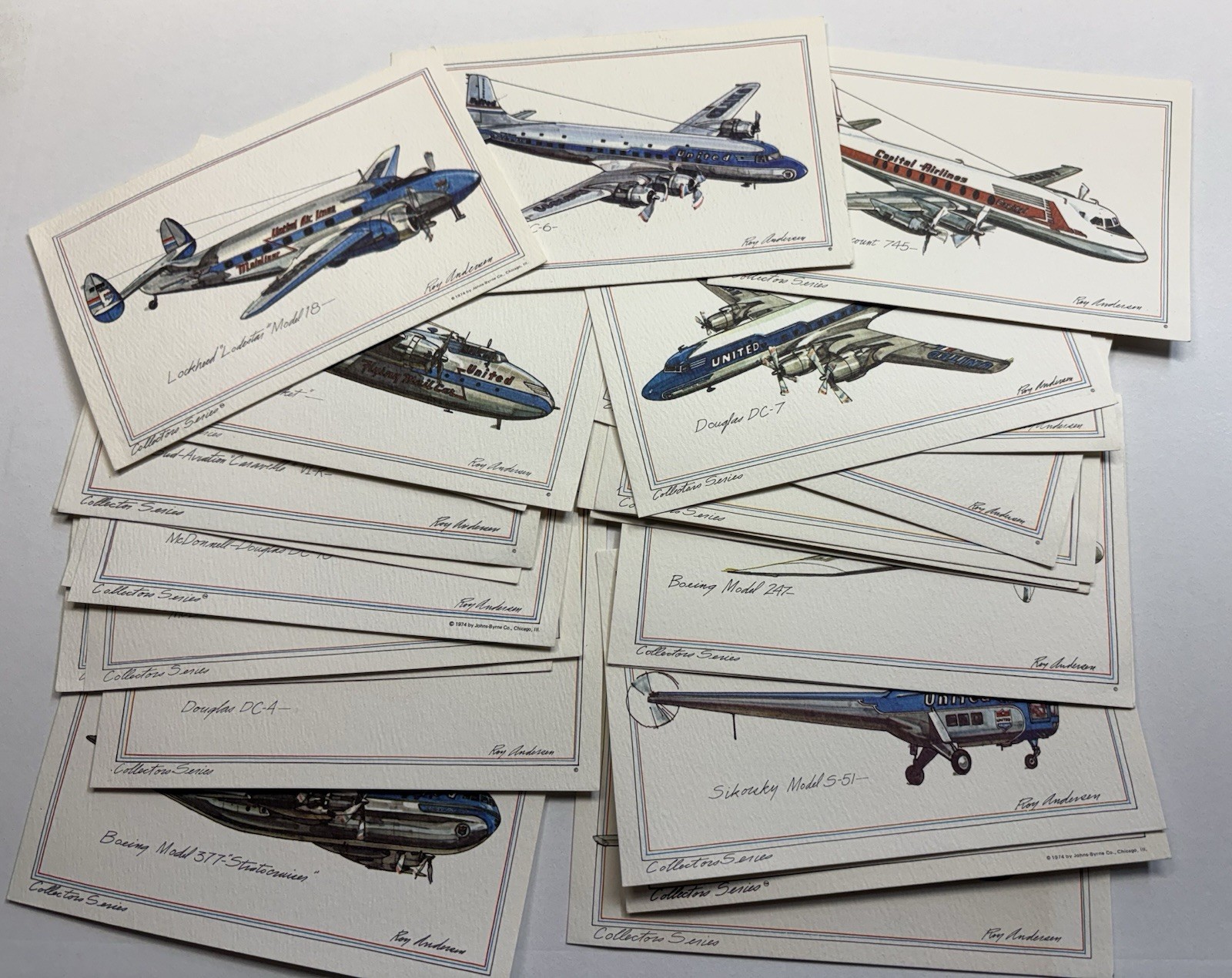 1974 Aircraft Postcard Lot 24 Roy Andersen Art United Capital Jets Prop Airliner