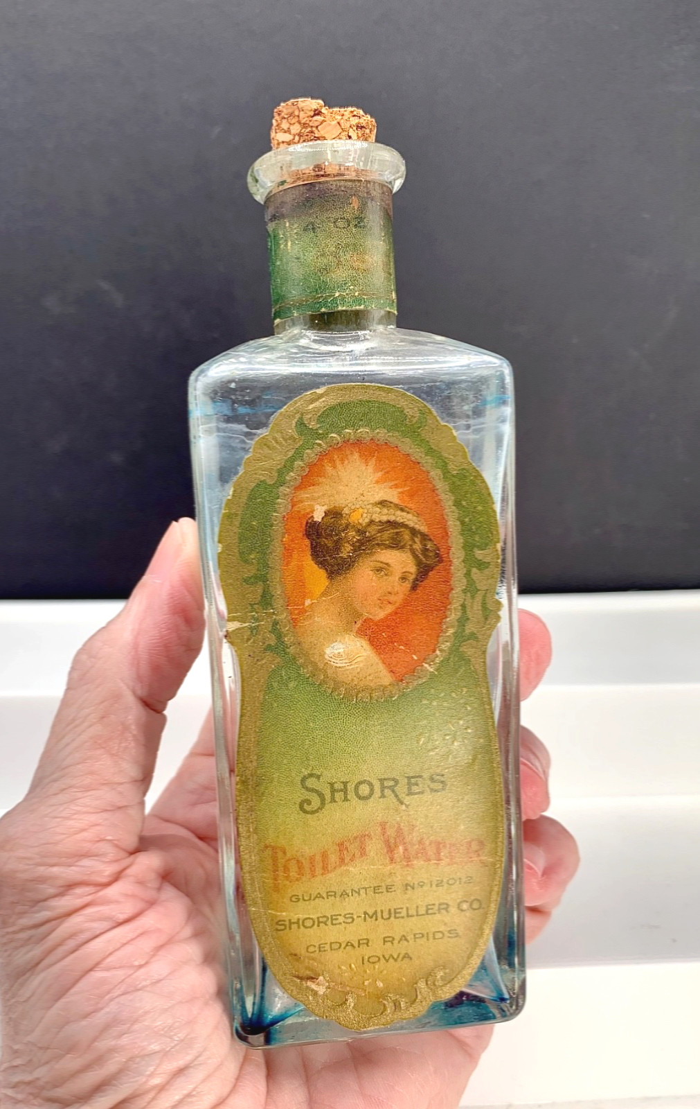 Well Loved   Antique, Shores, ‘Rose?’ Perfumed Toilet Water bottle.  C. 1910.
