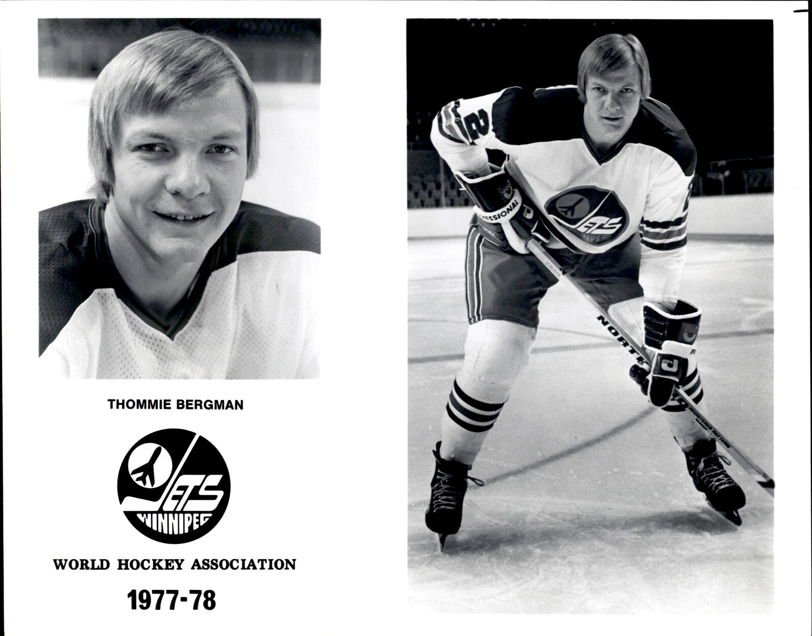 CGE6 Original Photo THOMMIE BERGMAN 1977-78 WINNIPEG JETS WHA HOCKEY DEFENSE