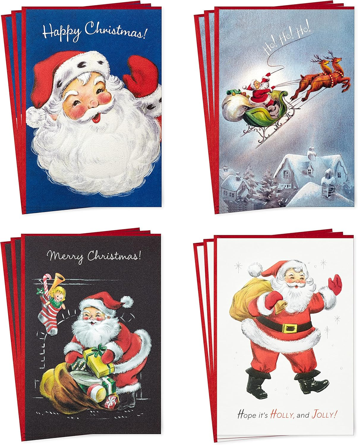 Hallmark Boxed Christmas Cards, Vintage Santa Claus 4 Designs, 12 Cards and