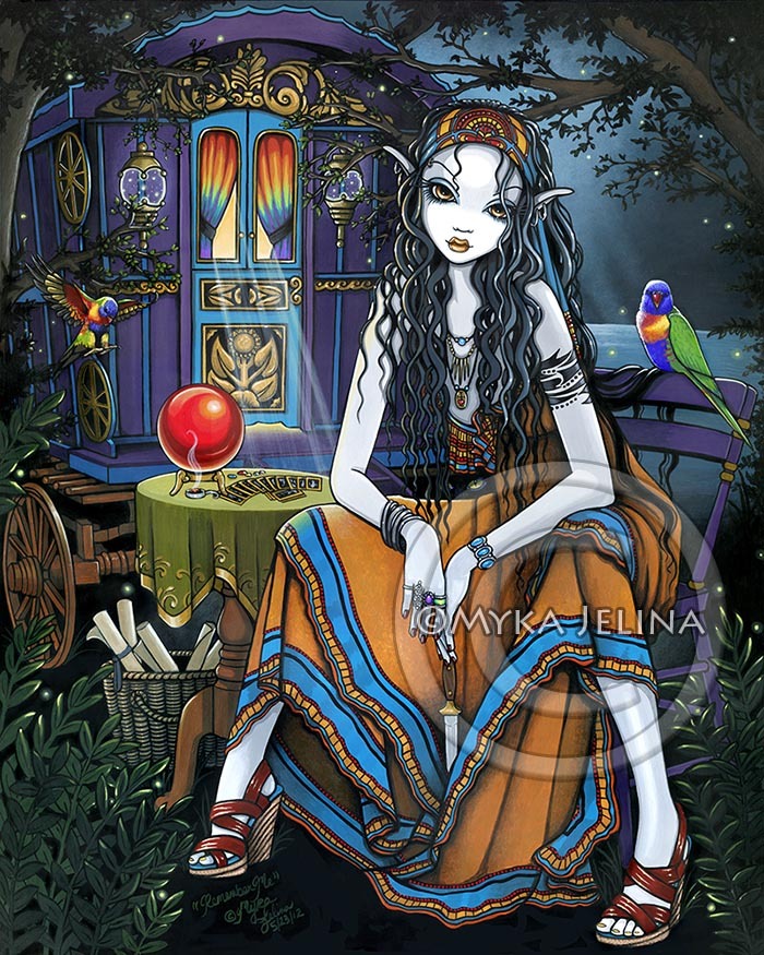 Bohemian Gypsy Fortune Teller Rainbow Lorikeet Signed Myka Fairy Art Print