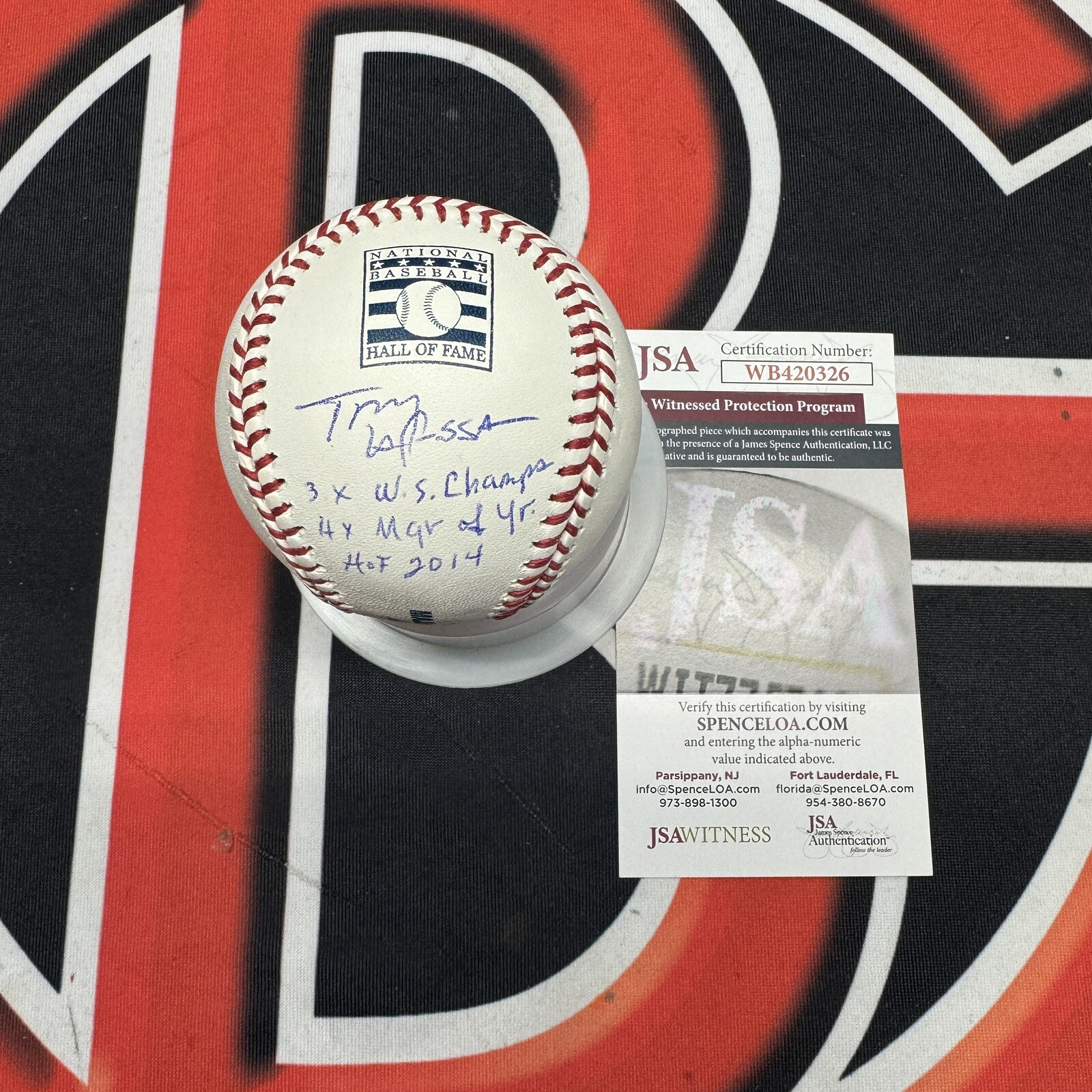 Tony La Russa Autographed HOF Logo Ball With Multiple Inscriptions Signed JSA