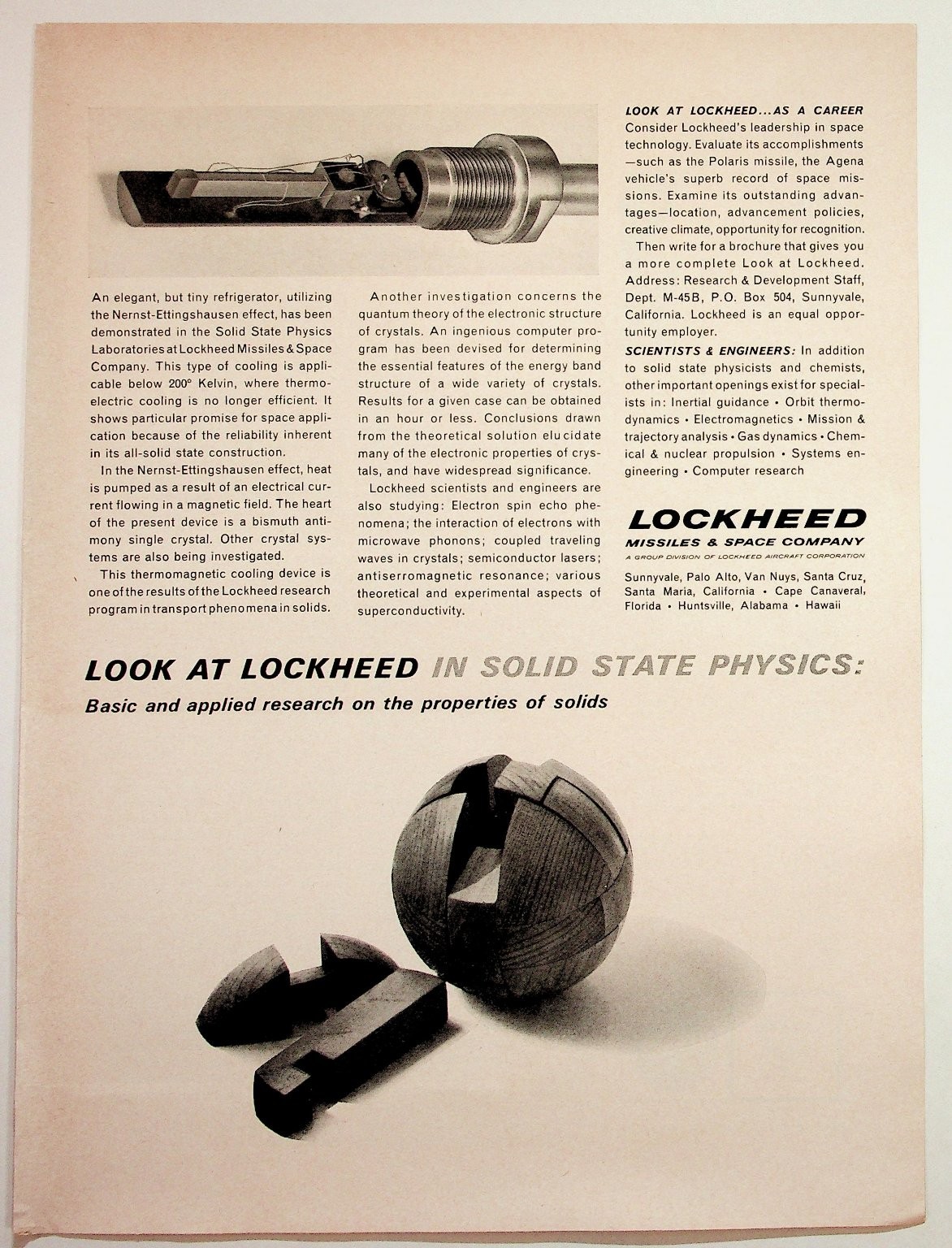 Lockheed Solid State Physics 1950s-60s Ad Ephemera Space Race Recruitment