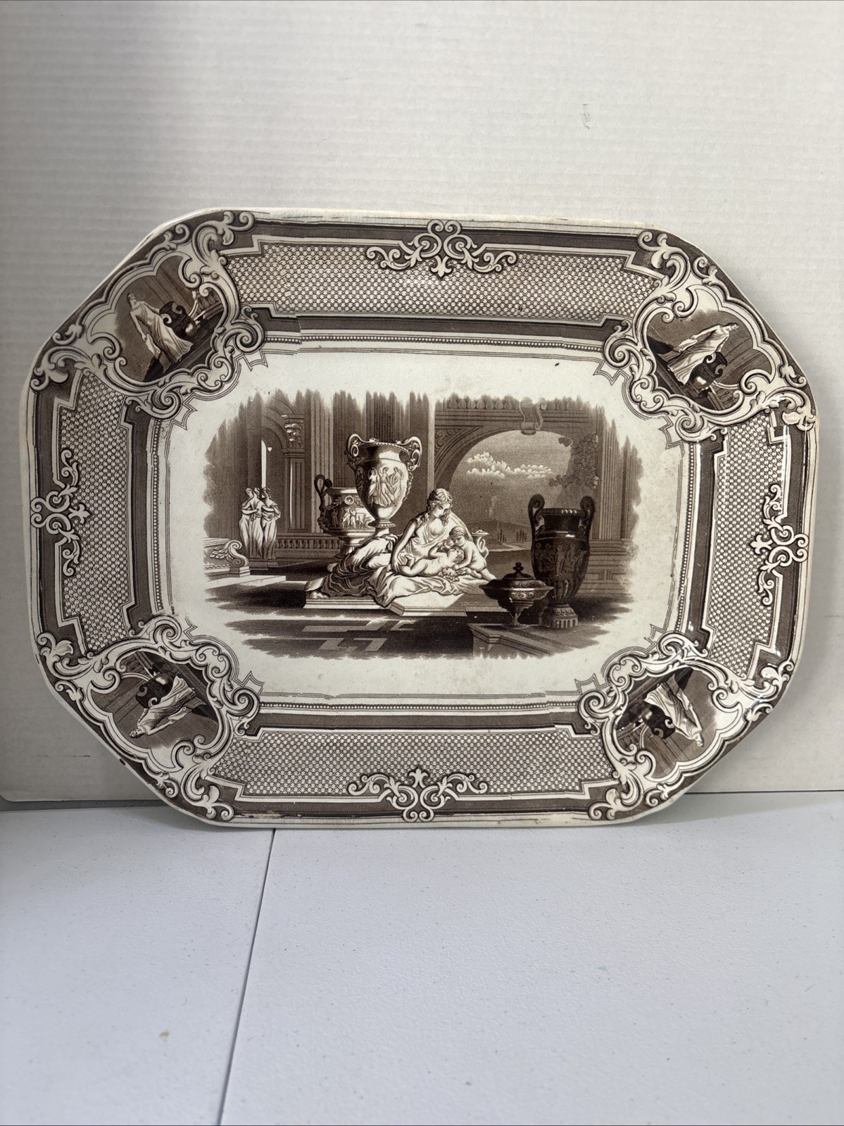 19th Century Brown Transferware MINERVA Platter Podmore Walker & Co 18” X 14”