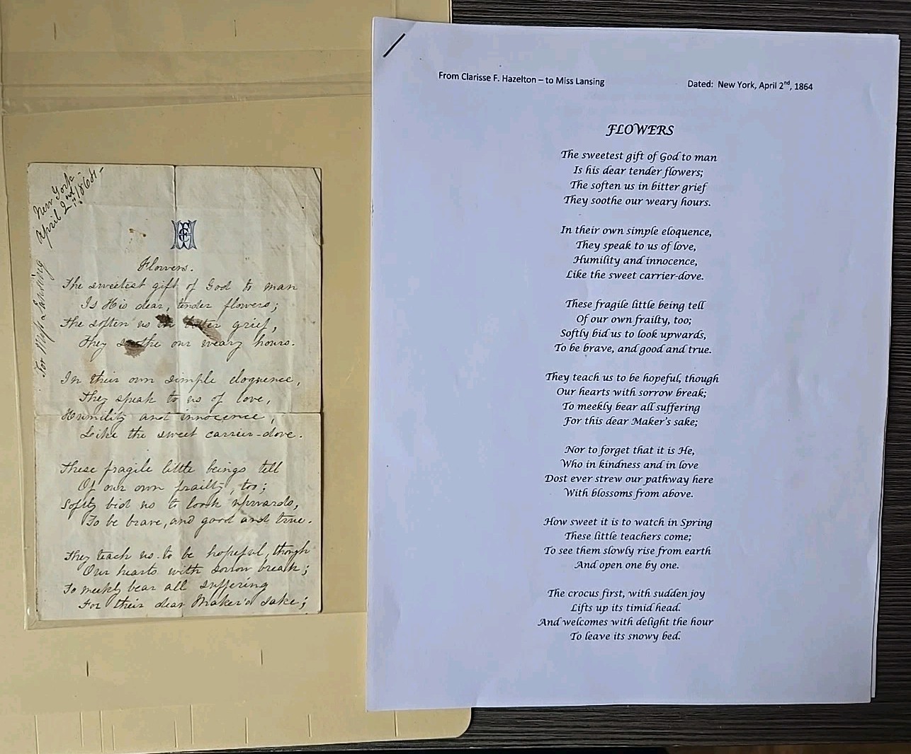 Antique handwritten poem 