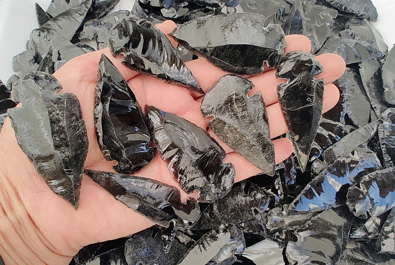 40 HANDMADE LARGE BLACK OBSIDIAN ARROWHEADS SPEAR POINTS 2 Inch