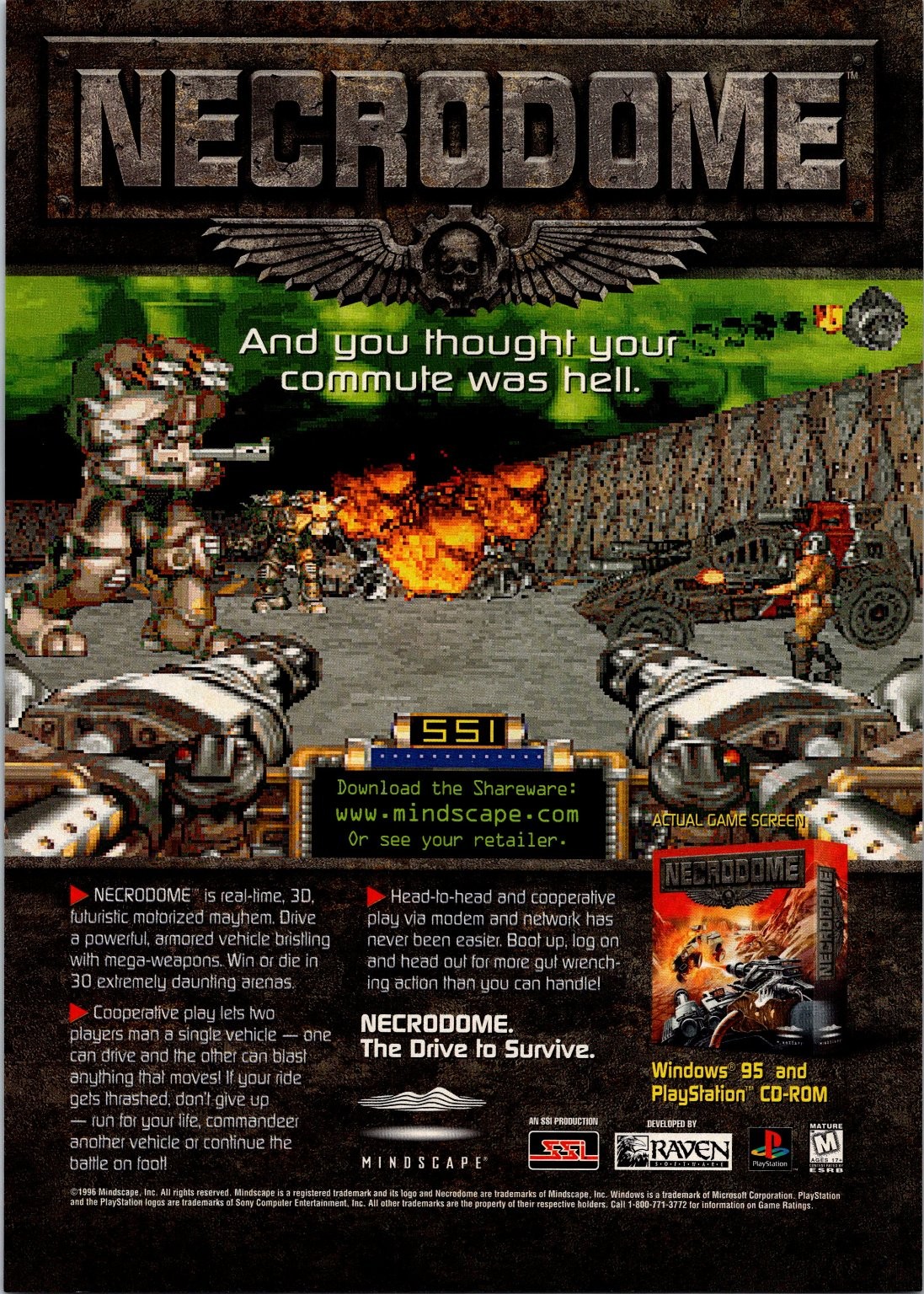 Mindscape Necrodome Vintage 1996 Print Ad Windows 95 PlayStation