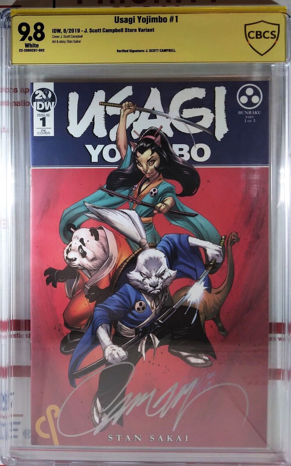 💥🐇 CBCS 9.8 SIGNED J SCOTT CAMPBELL USAGI YOJIMBO #1 VARIANT 2019 TMNT cgc