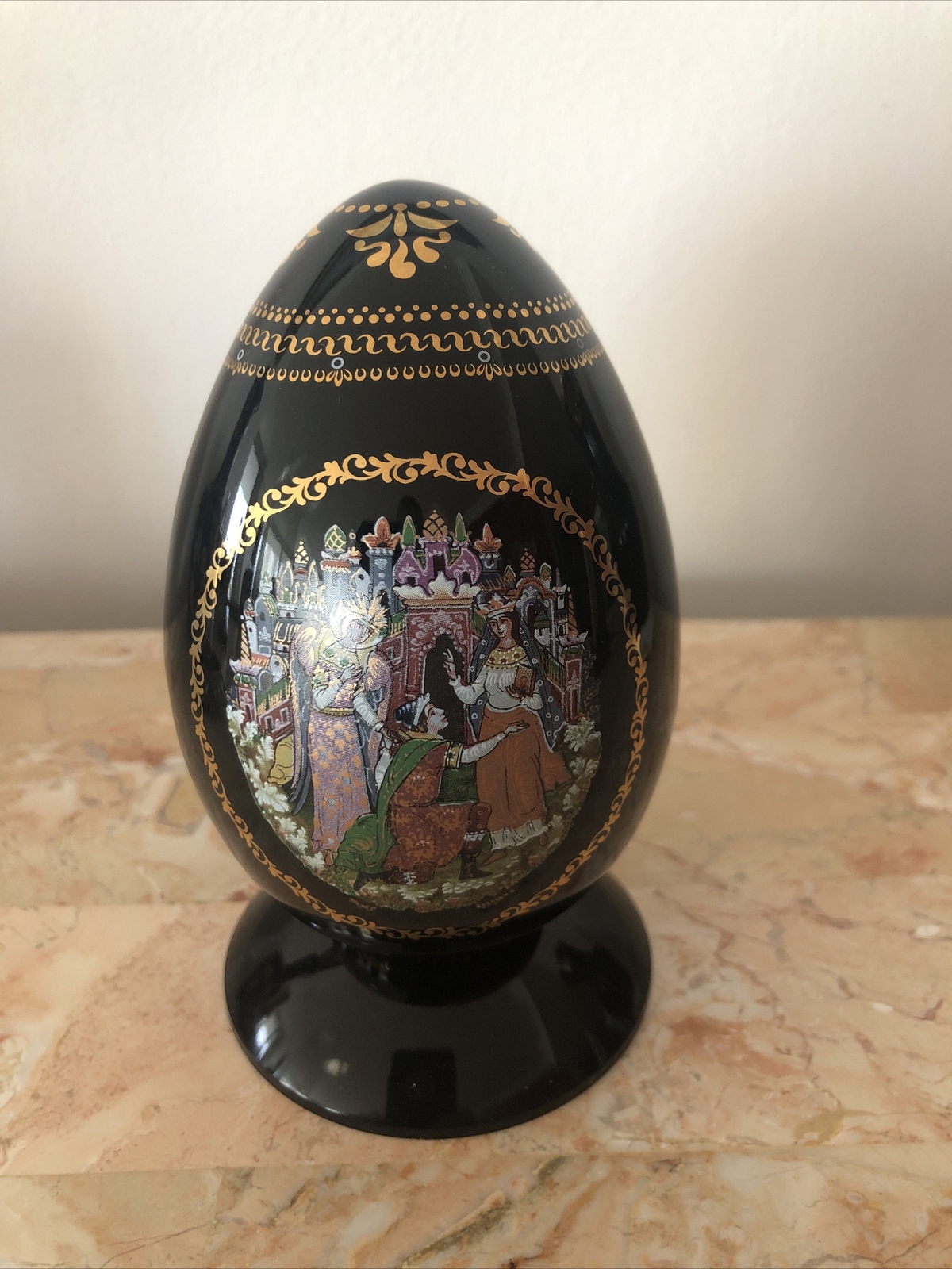 RUSSIAN FAIRYTALE Porcelain Palekh EGG WIth Certificate ,24k Gold Accents