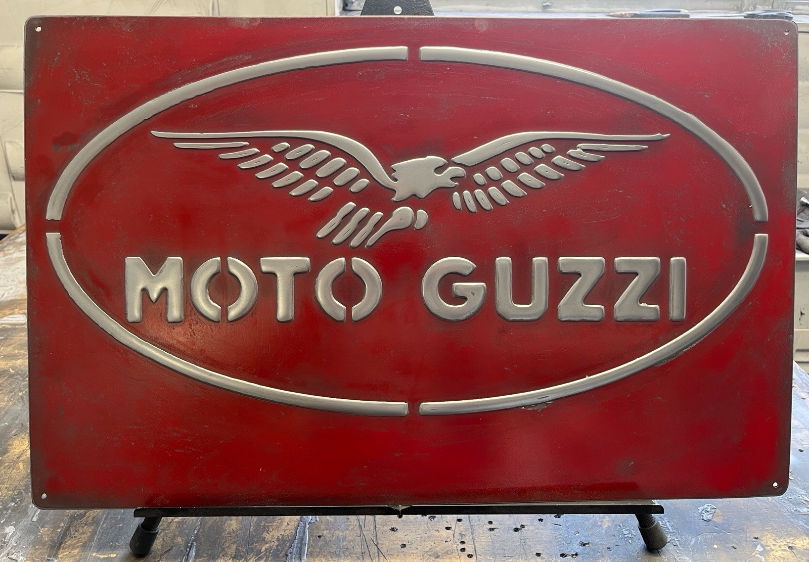 Moto Guzzi Vintage Metal Sign 15x24 Handmade 3D Aluminum Relief Garage Decor