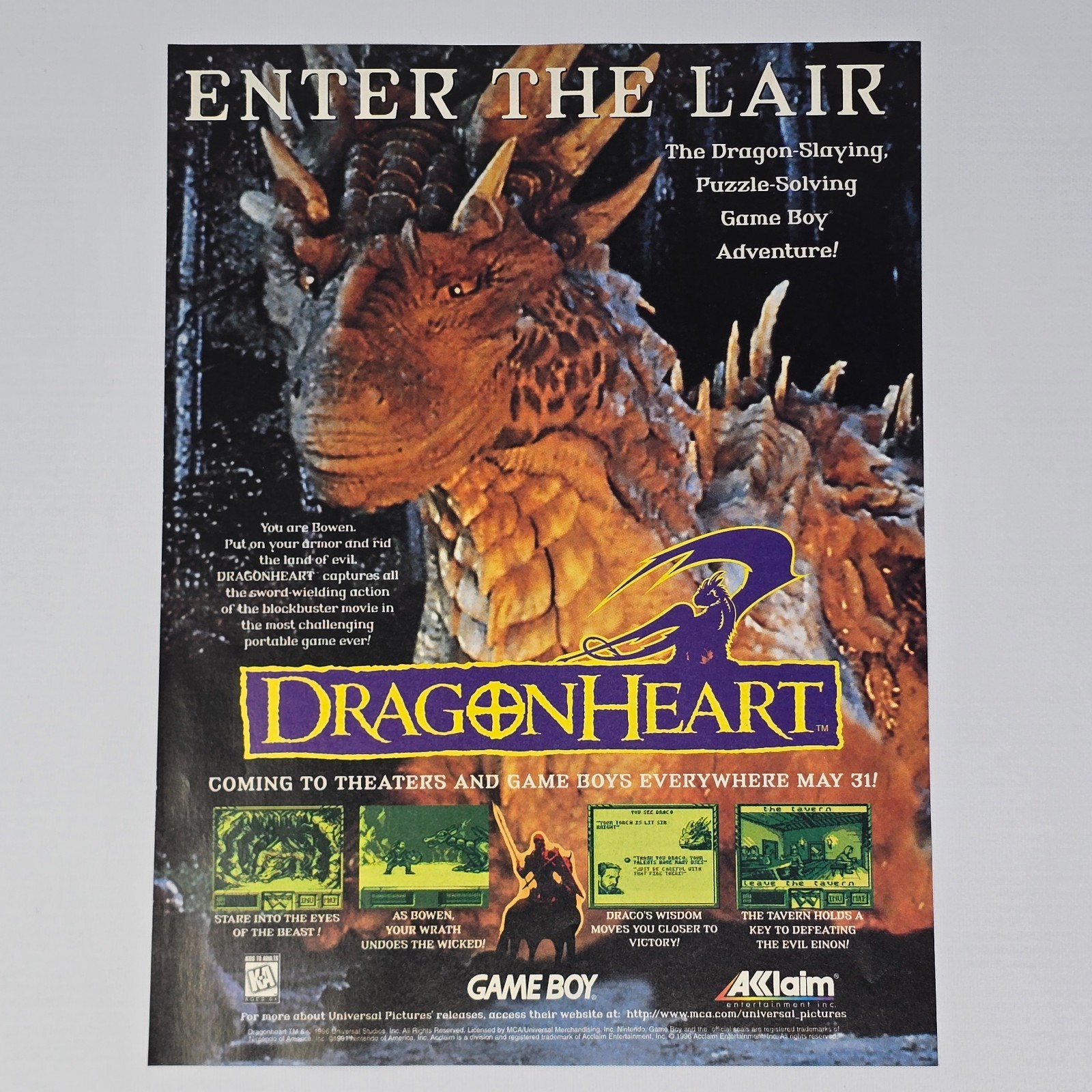 Dragon Heart Game Boy Enter The Lair Print Ad/Poster