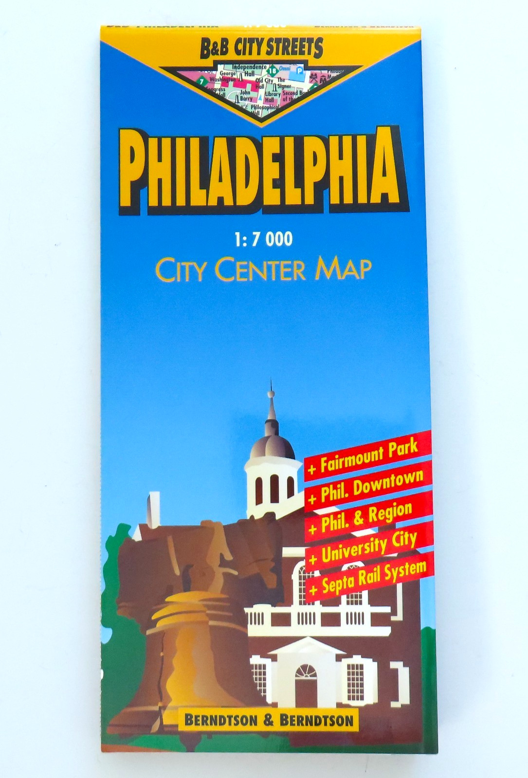 Philadelphia City Center Map Vintage 1997 90s Pennsylvania Laminated B B Streets