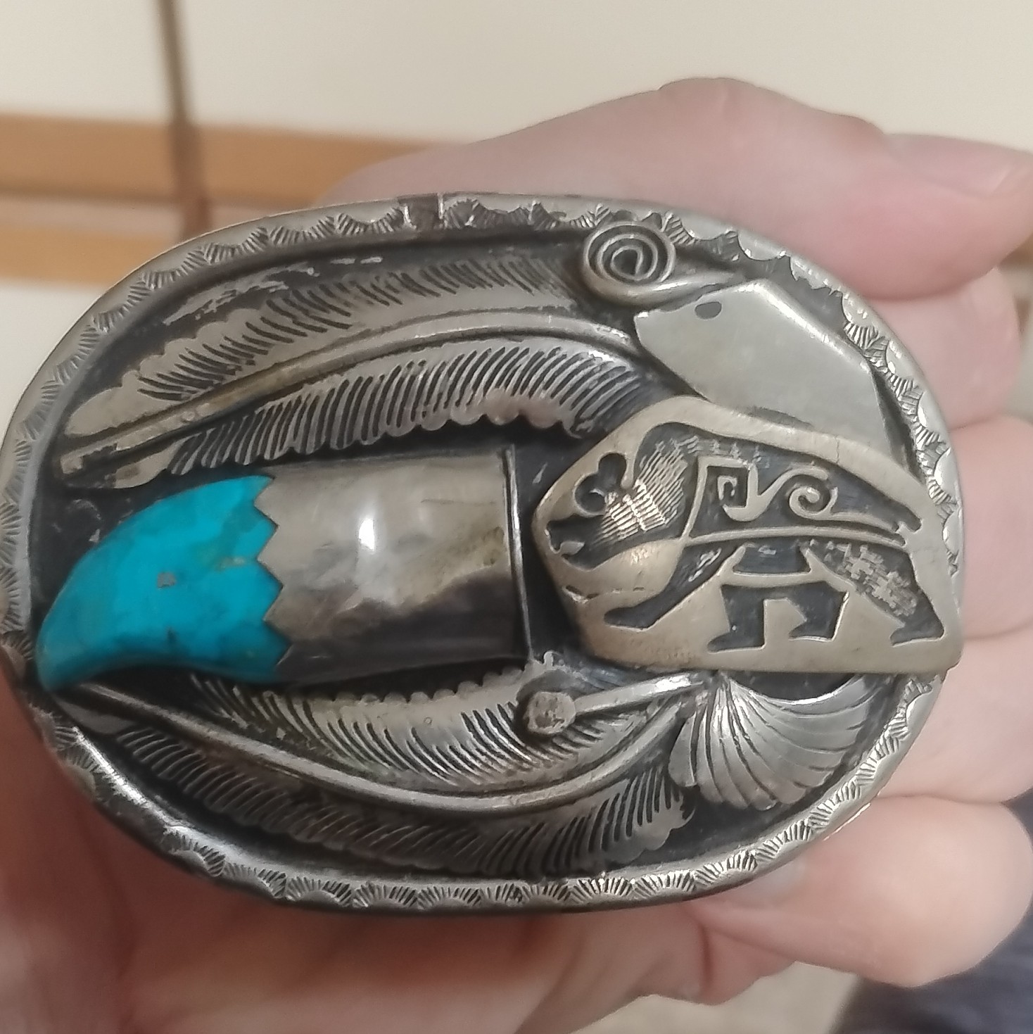 Native American buckle handcrafted Southwestern Silversmiths Turquoise Claw