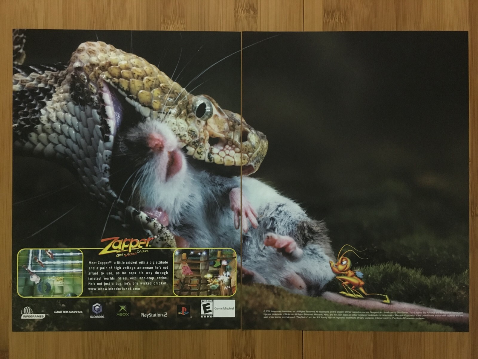 Zapper PS2 2002 Print Ad/Poster Official Video Game Promo Art Snake Eating Mouse