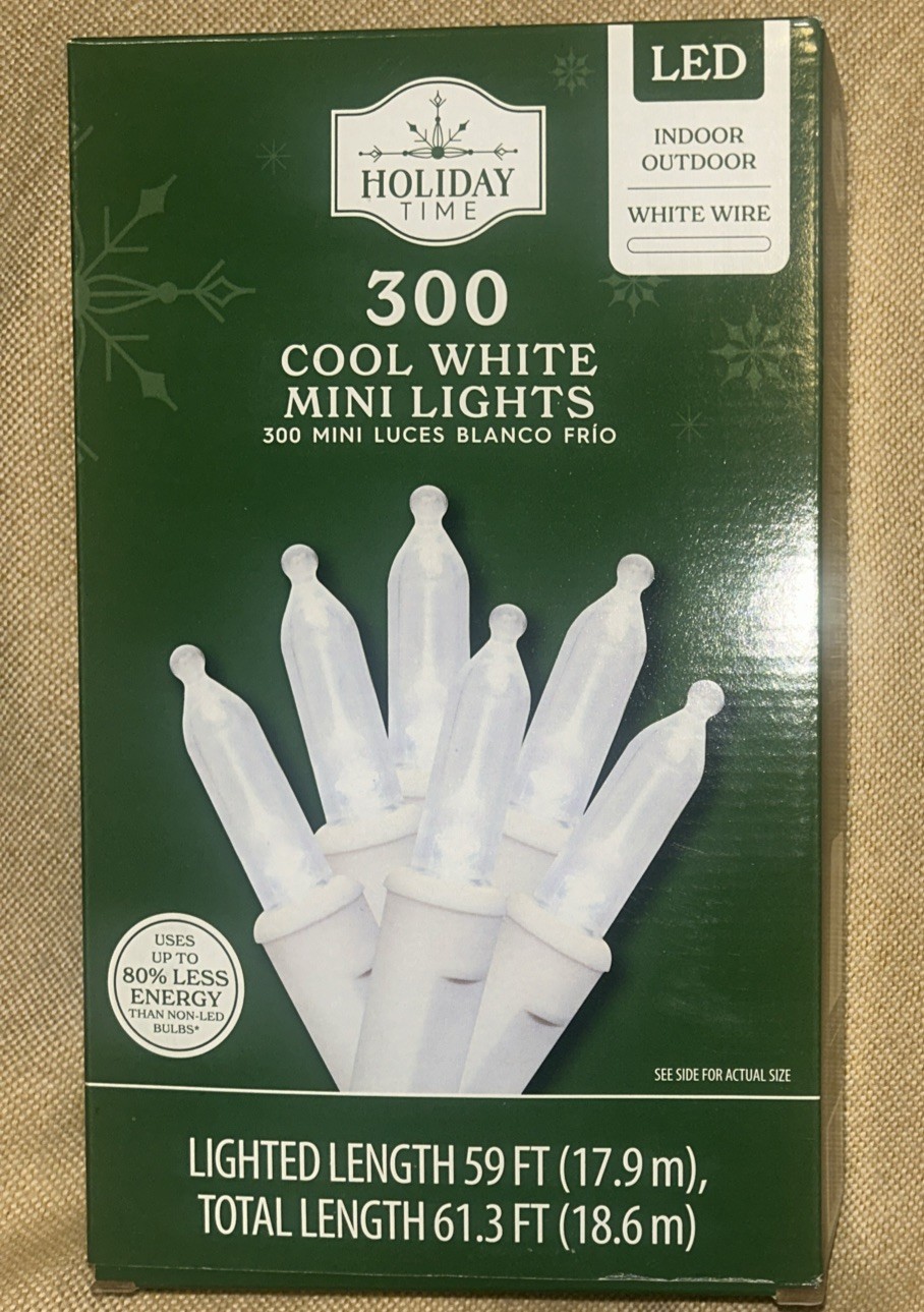 Holiday Time 300 LED Cool White Mini Lights White Wire New In Box Indoor/Outdoor