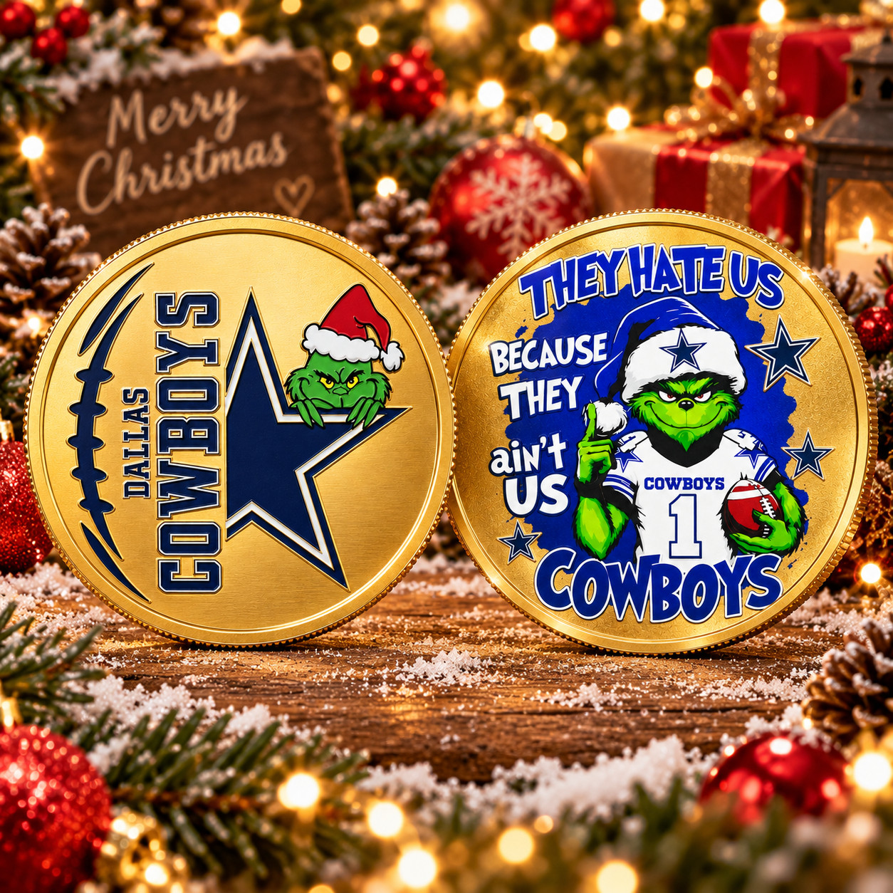 Dallas Cowboys Grinch Christmas Vibes Commemorative Coin