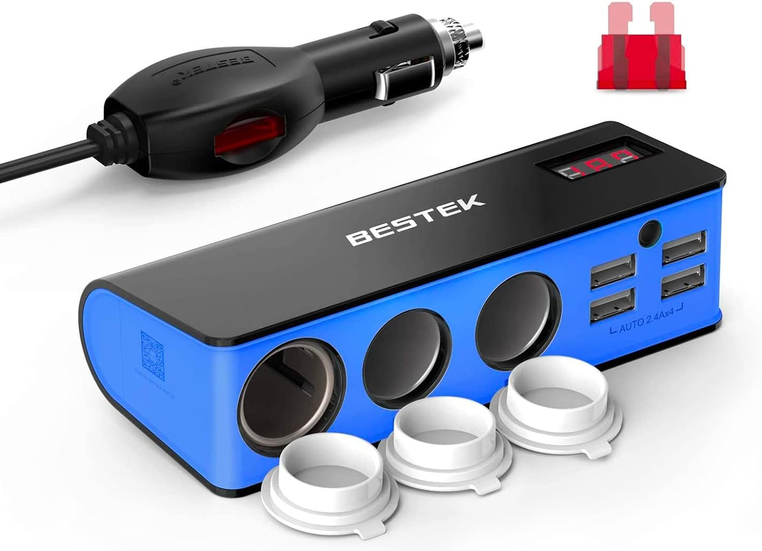 200W Cigarette Lighter Splitter with 4 * 2.4A USB-A and 3 Socket Cigarette Light
