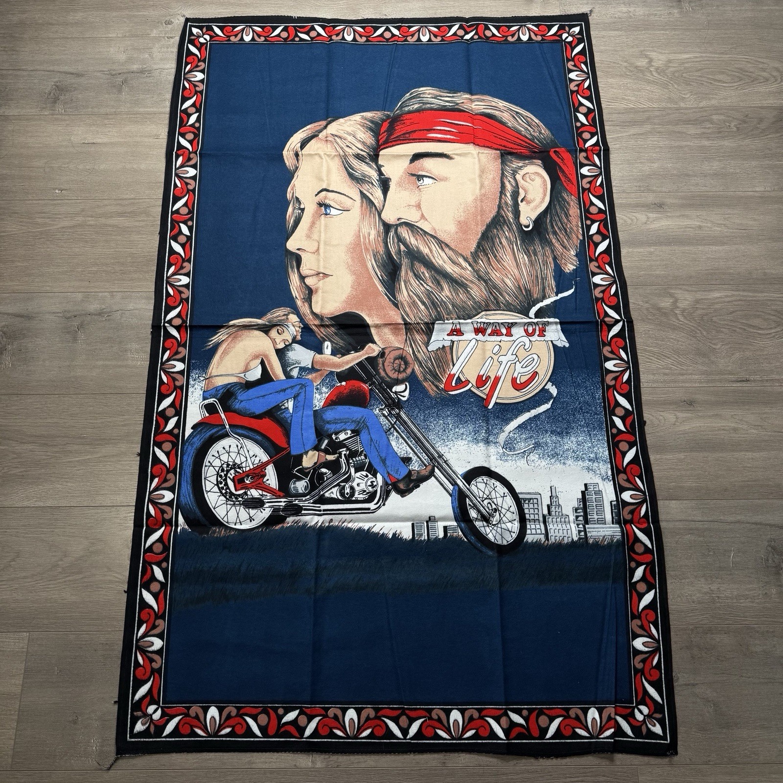Vintage 80s David Mann A Way Of Life Wall Tapestry Easy Rider Biker Motorcycle