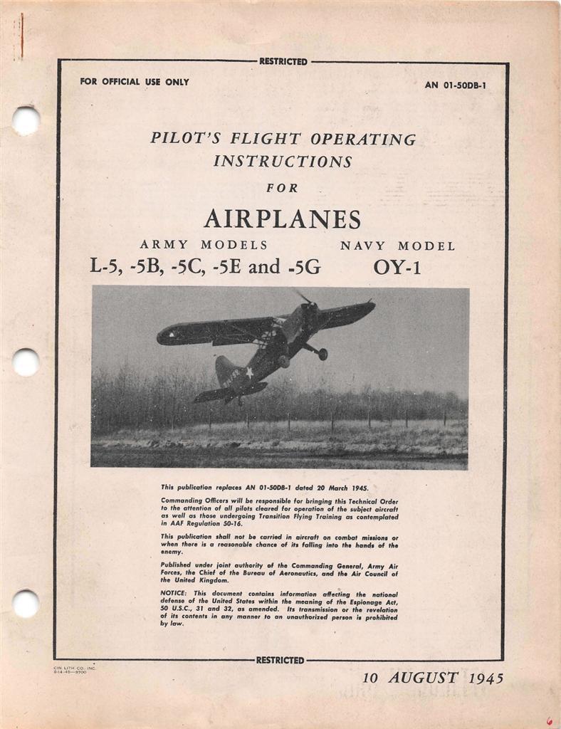 AUG-1945 AAF STINSON L-5B,C,E,G/OY-1,2 SENTINEL PILOTS FLIGHT MANUAL HANDBOOK-CD