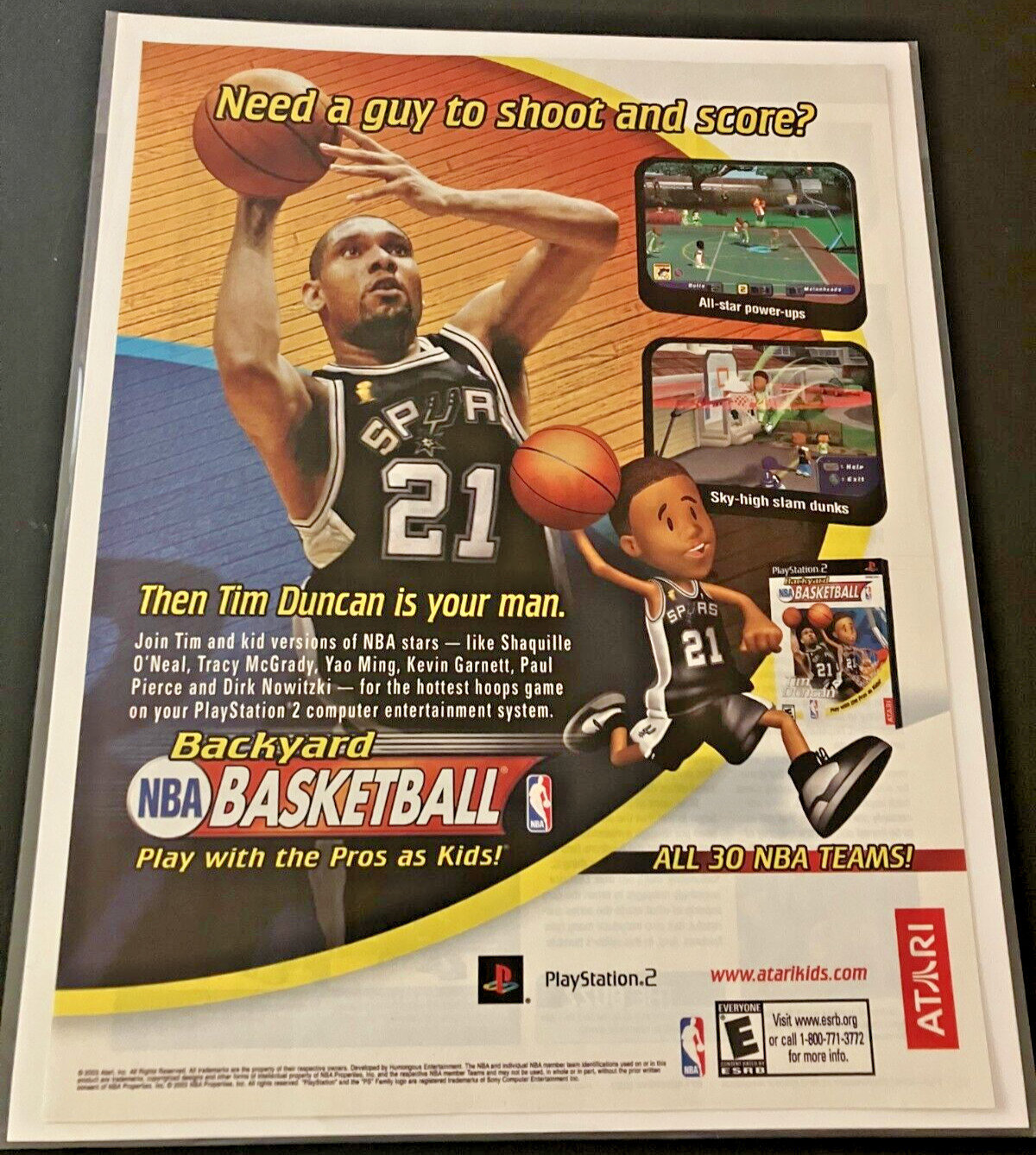NBA Backyard Basketball / Tim Duncan Spurs - Vintage Print Ad / Wall Art - MINT