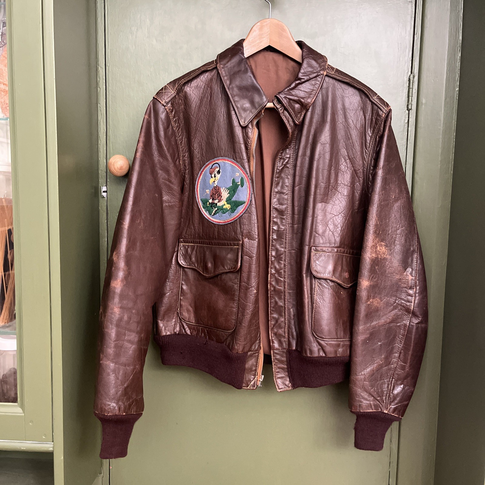 Authentic WWII Army Air Corps Flight Leather Jacket with original Patch