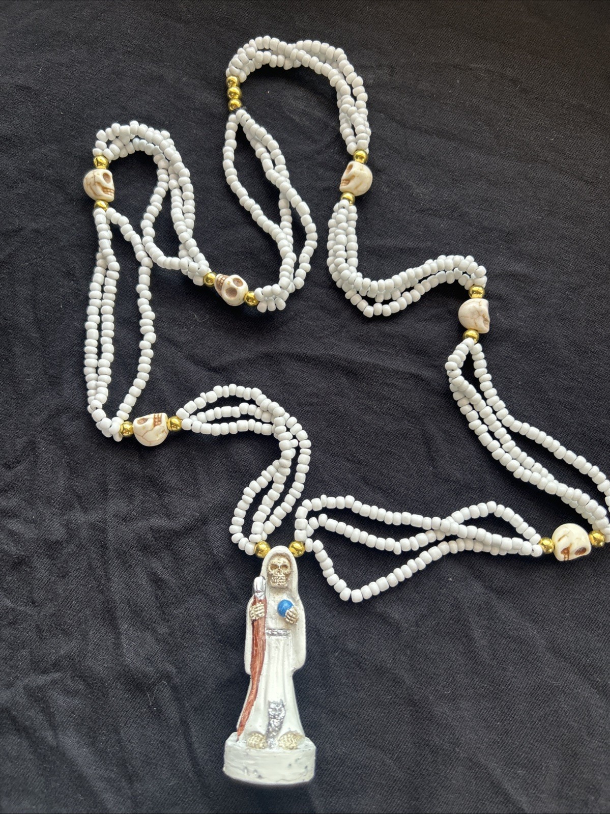 Collar Mazo Santa Muerte Blanco (3 Hilos) Preparado