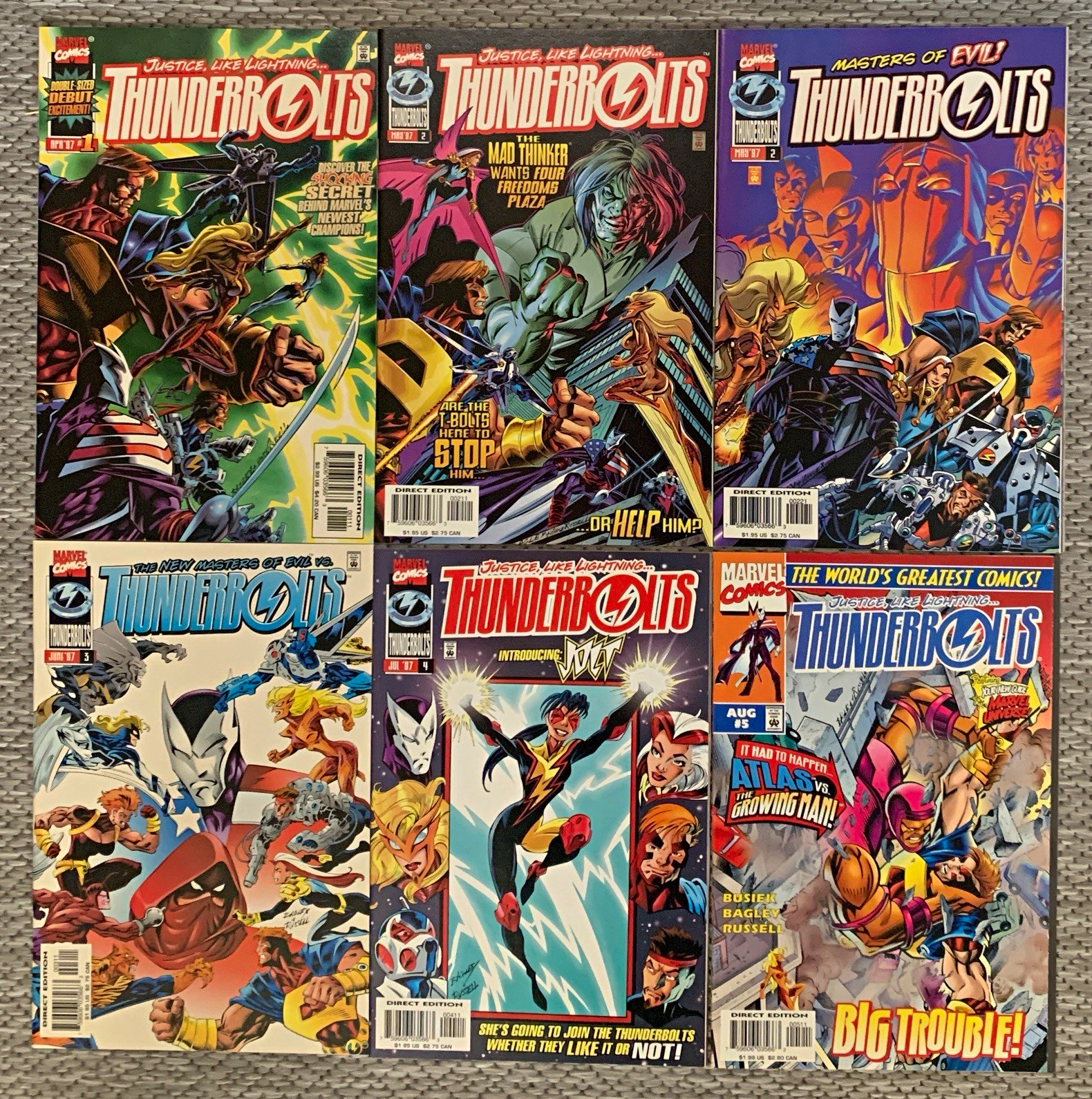MARVEL Comics Lot of THUNDERBOLTS #1 2 2 3 4 5 VF/NM 1st Jolt 1st Series 1997