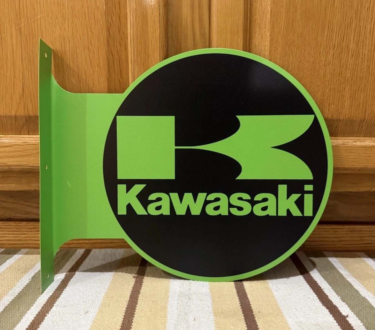 Kawasaki Flange Sign Motorcycle Parts Dirt Bike 2 Sided Vintage Style Wall Decor