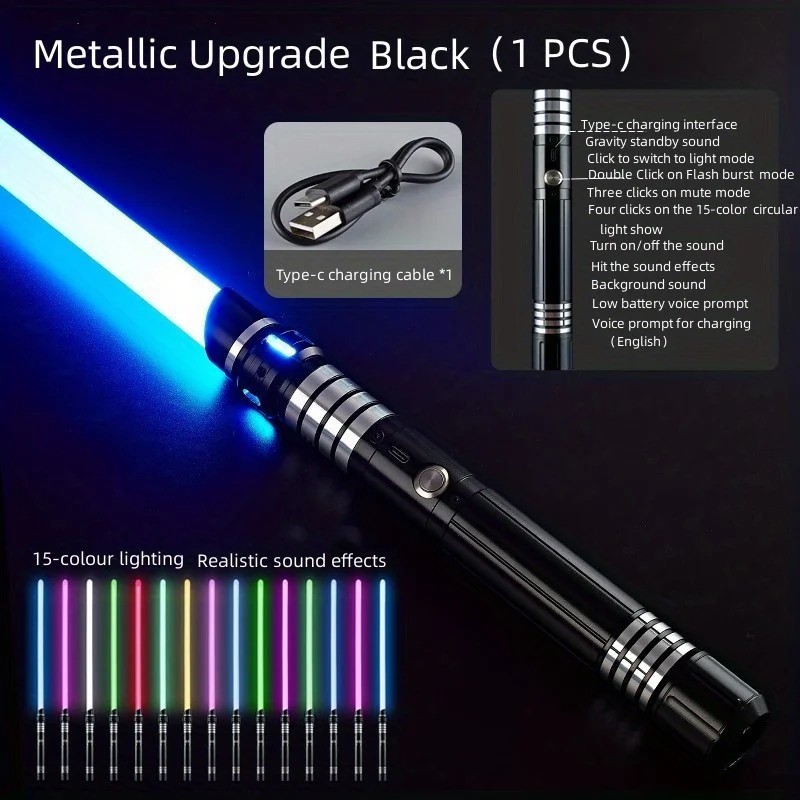Metal Black Hilt 15 Color Star Wars Single Bladed Lightsaber Replica Sound FX