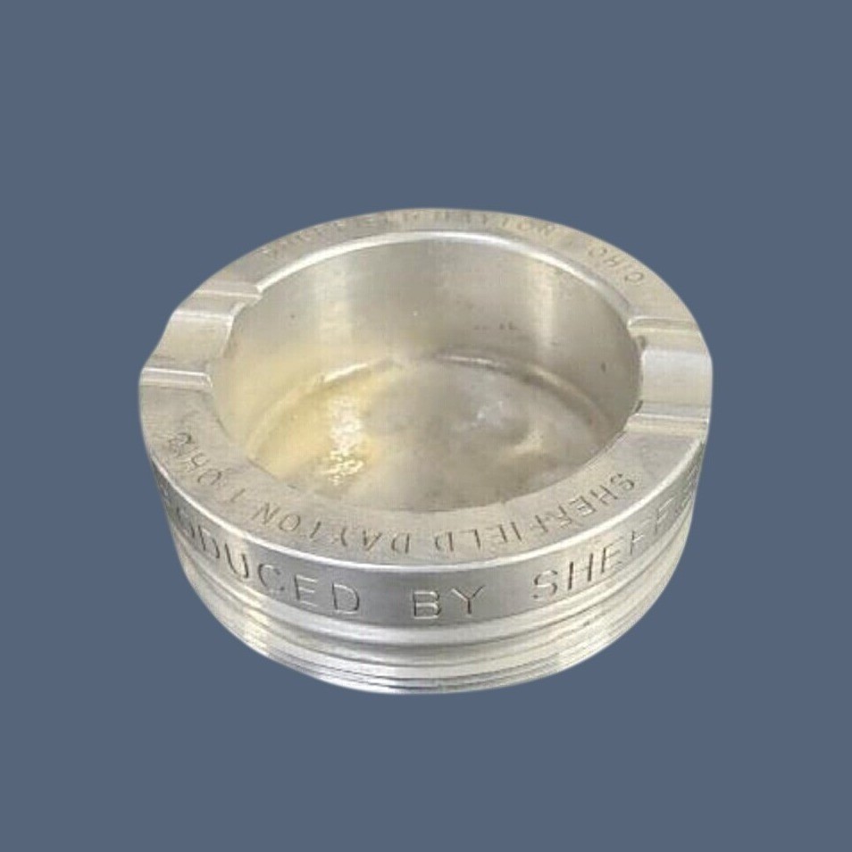 Vintage Sheffield Dayton Ohio Cast Aluminum Advertising Ashtray Mid Century 1940