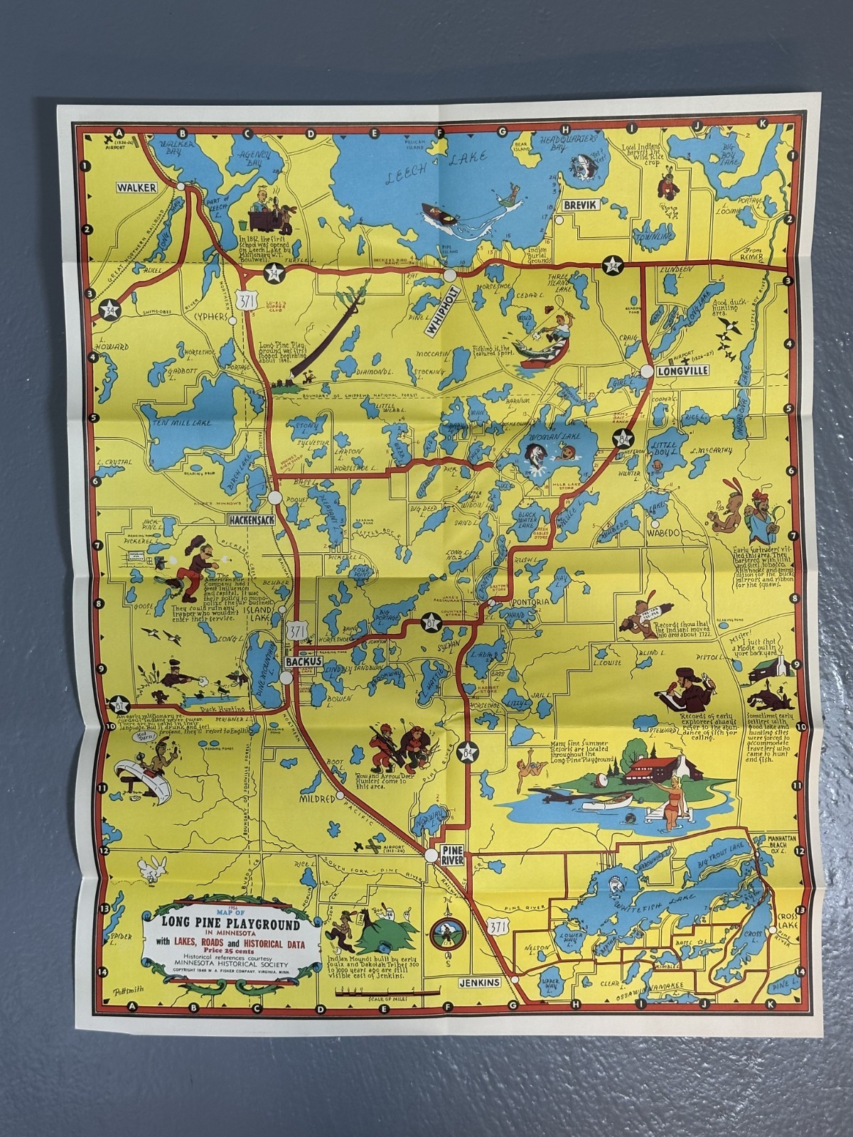 1956 LONG PINE MINNESOTA Brochure PICTORIAL MAP Vintage Travel