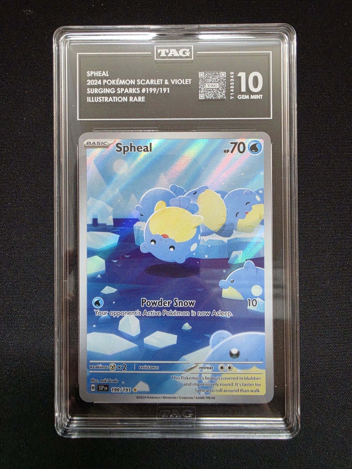 TAG 10 Pokemon TCG: Spheal #199/191 Surging Sparks Illustation Rare PSA