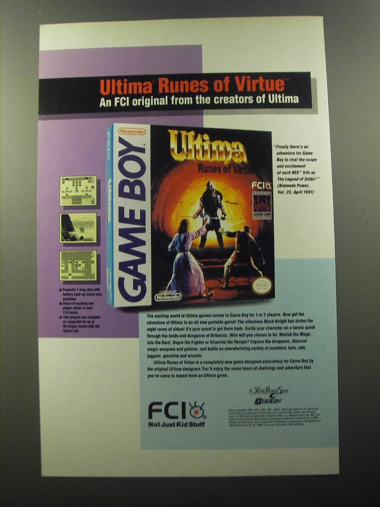 1992 FCI Ultima Runes of Virtue Video Game Advertisement
