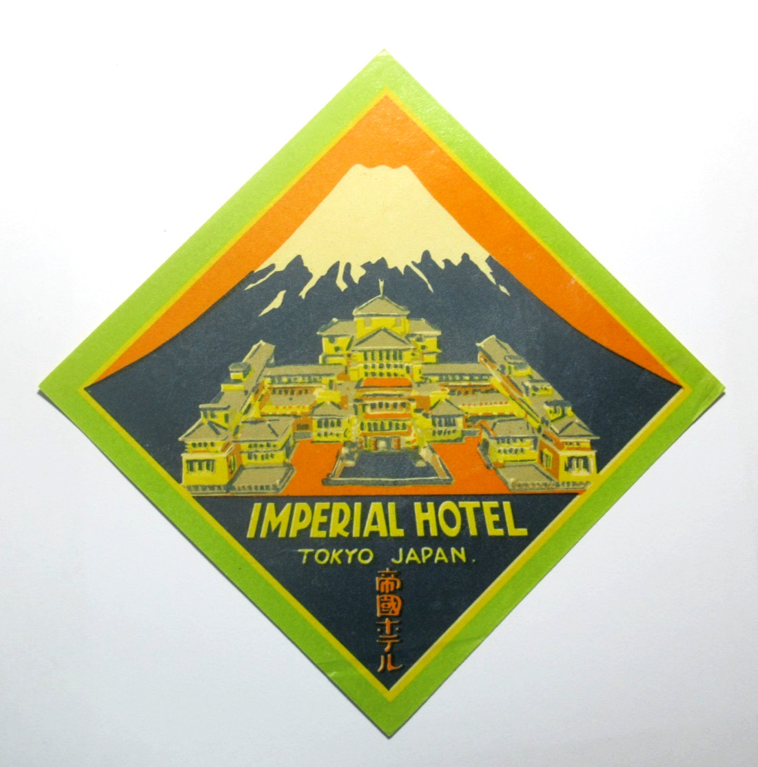 Vintage Imperial Hotel Tokyo Japan Luggage Label Frank Lloyd Wright Mount Fuji