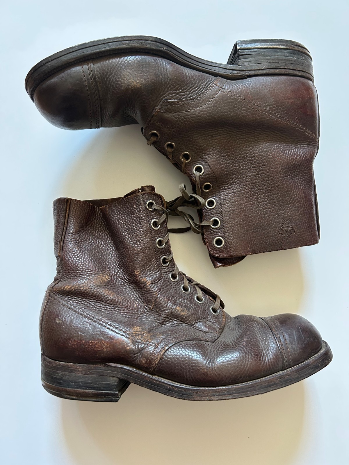 MS012 Genuine WW2 Swiss Military Combat Field Boots brown leather US 11 Rare
