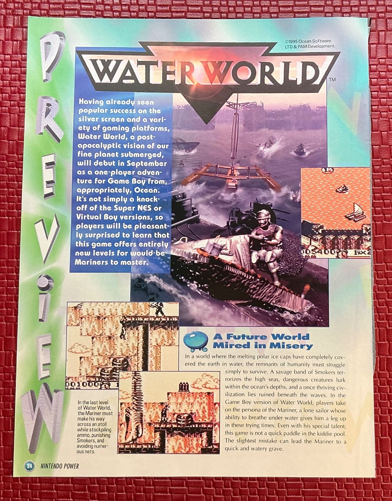 Virtual Boy Waterworld Nintendo Print Ad Poster Art 8”x 10.5” Vintage Vtg Rare