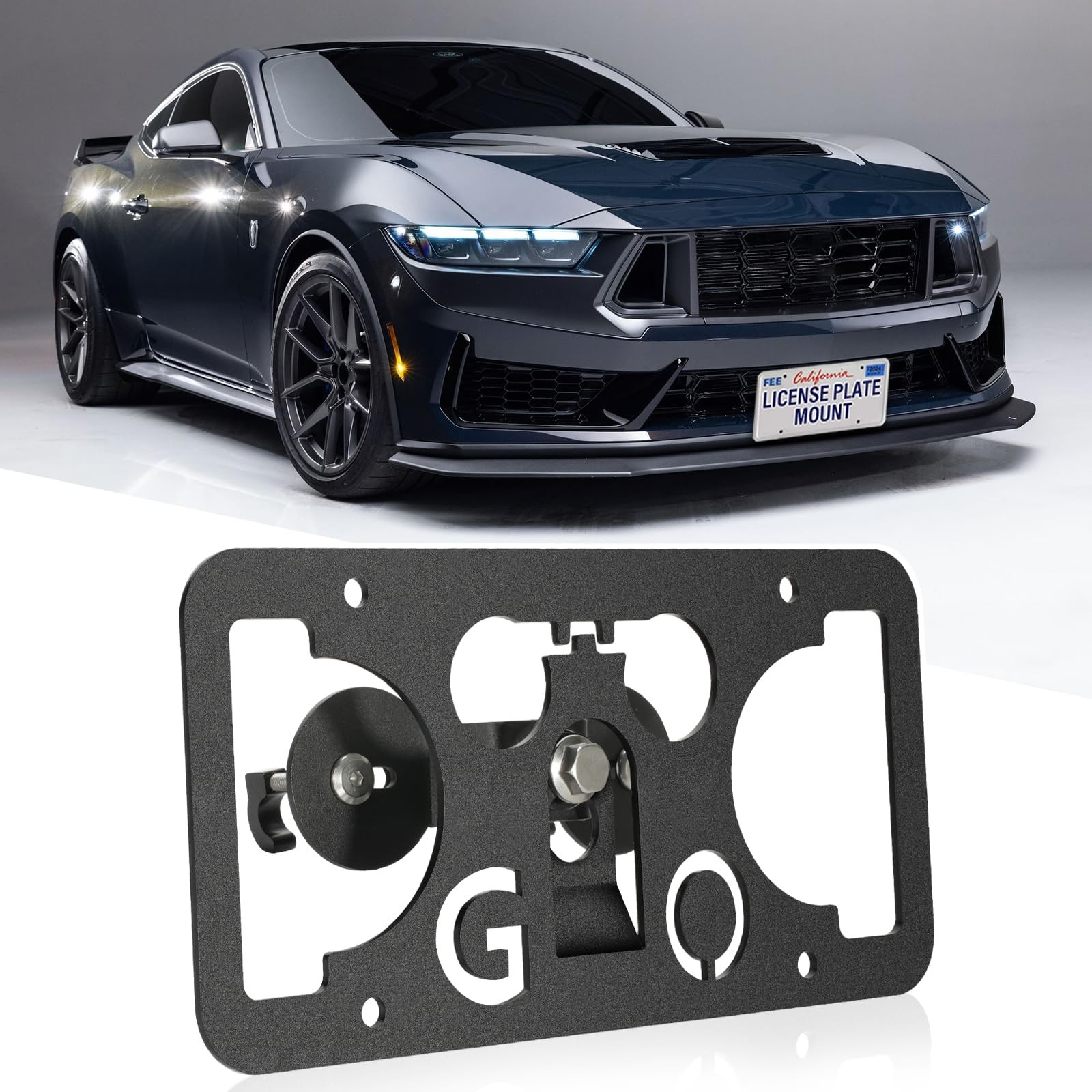 No Drill Front Bumper License Plate Mount Compatible with Ford Mustang 2015-2...