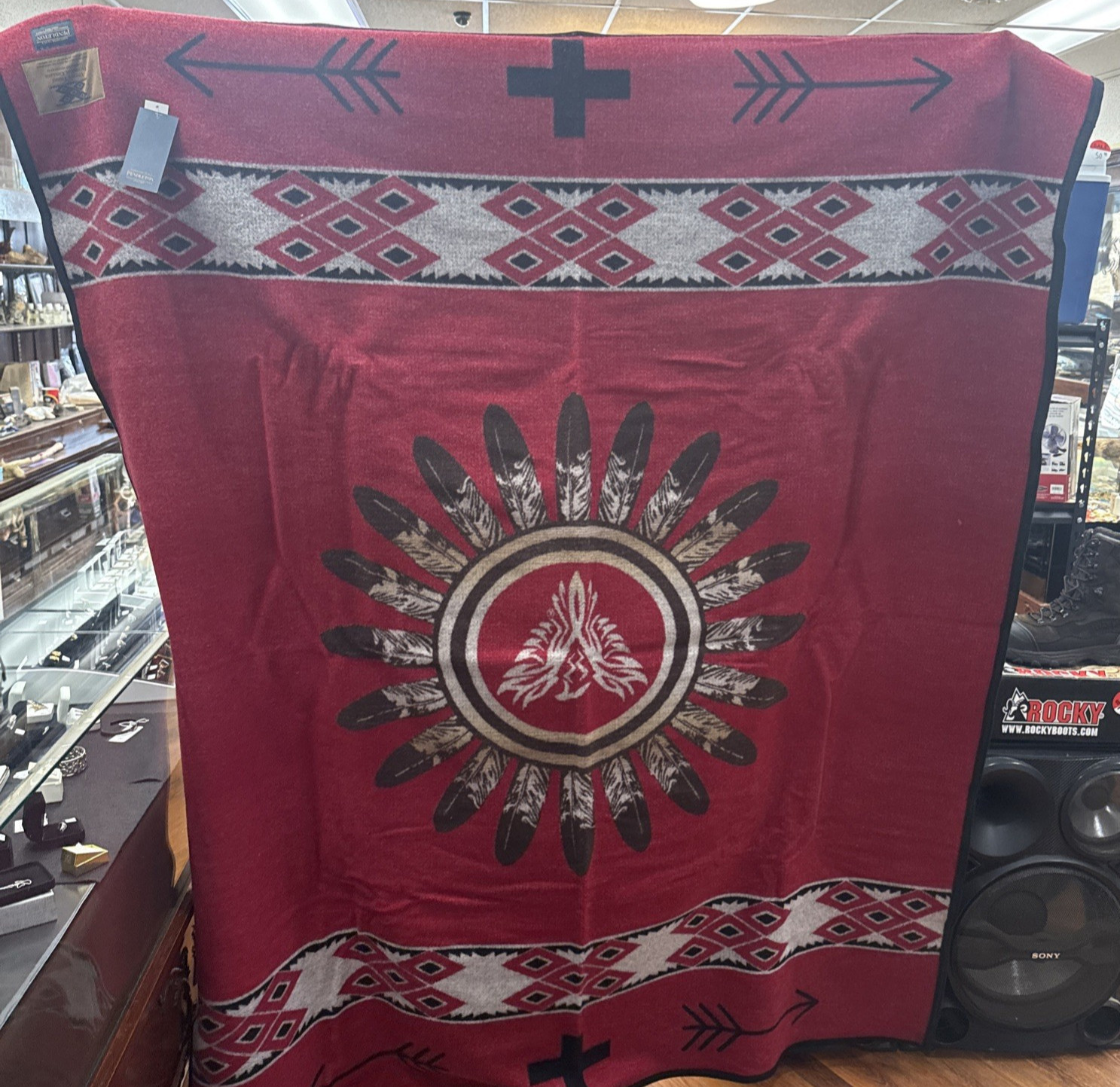 Pendleton Navajo Water Blanket Curtis Collection Wool Red Black 64x80 NWT New