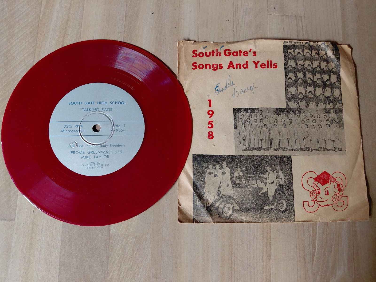 Vintage 1958 South Gate High School CA Record 33.1/3 red vinyl Songs & Yells