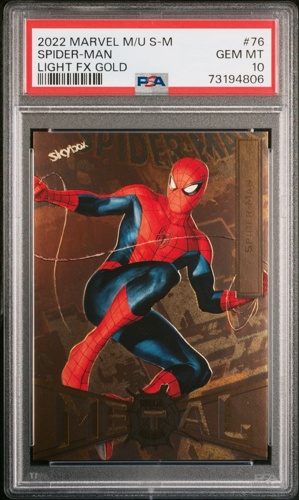 2022 Upper Deck SkyBox Marvel Metal Universe Spider-Man #76 Gold FX PSA 10 Pop 3