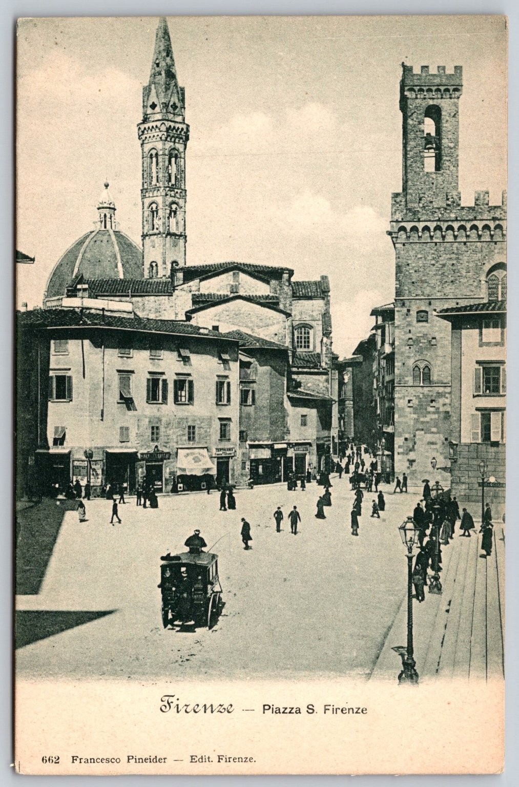Vintage Firenze Piazza S. Firenze Italy Postcard by Francesco Pineider B282